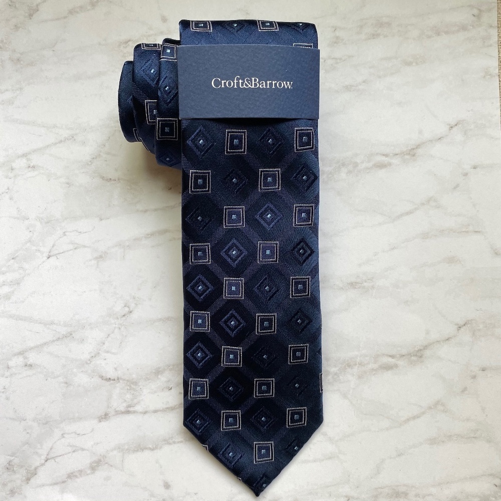 CROFT & BARROW Men's Tie Silk Blend Classic Career Navy White